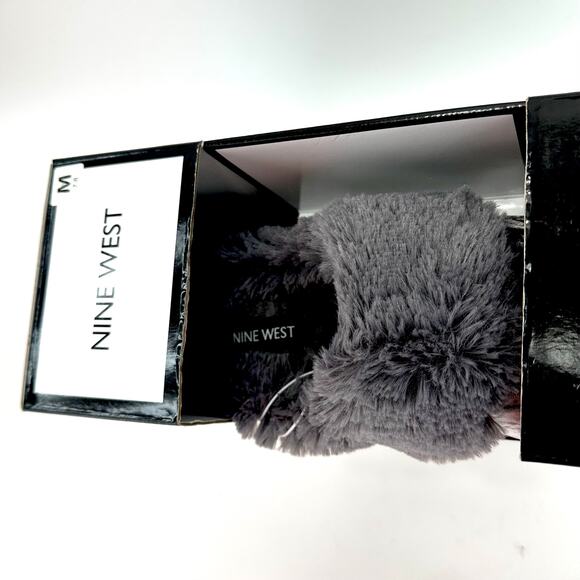 Nine West Excalibur Women Gray Mule/Clog Slipper Sz 7-8 Velvet Faux Fur Trim New - Picture 3 of 5